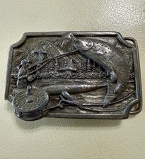 Siskiyou Buckle Co Fisherman Fishing Angler Oregon K-27 1983 Mountains Pewter