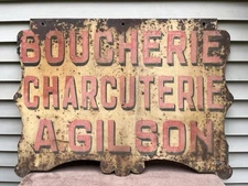 ORIG EARLY 1900s FRENCH CHARCUTERIE BUTCHERY SIGN 33X24” READ