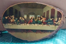 The Last Supper Natural Wood Slab Wall Art 12x8