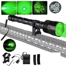 1200Yards 3*LED Flashlight Night Torch Hunting Green Light 20mm Rail Scope Mount