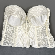 Va Bien 523 Lace Hourglass Bustier Size 48D Cream Satin Lace Lined Cup Underwire