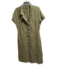 Quince Linen Button Front Midi Dress Olive Green Size Large Missing Belt!
