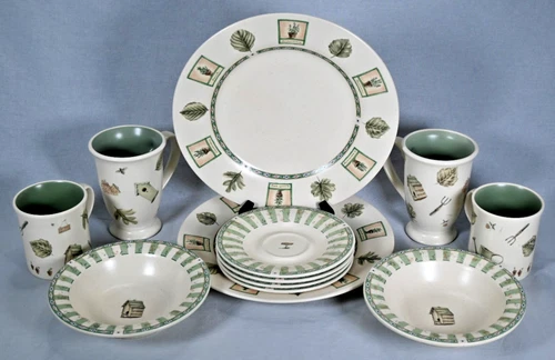 Set of (12) Pfaltzgraff Portfolio Pottery Naturewood Plates Bowls Mugs