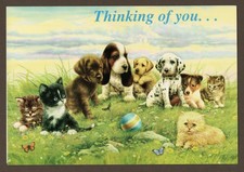 Thinking of You Note Card, Blank Inside, Dogs, Puppies, Kitty Cats, Kittens