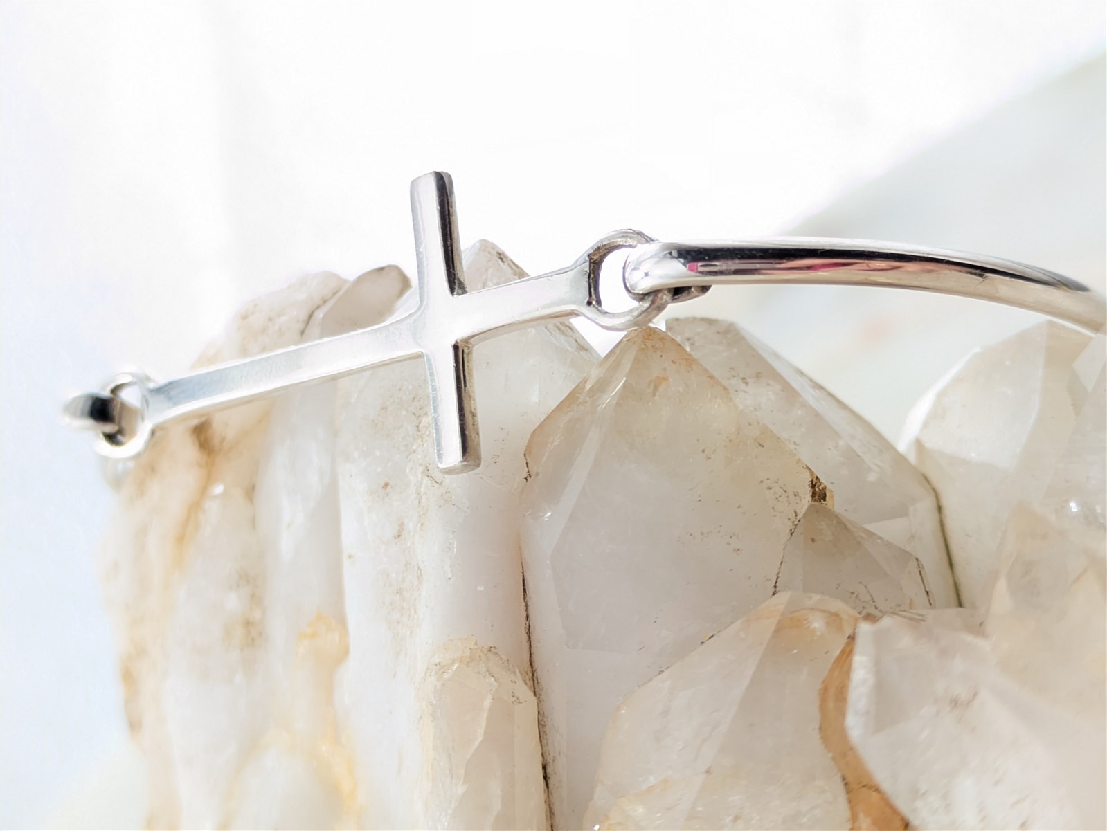 Vintage Solid Sterling Silver Cross Bangle Bracel… - image 3