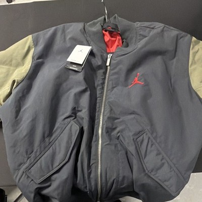 Jordan Men's Bomber Jacket Full Zip Colorblock Logo Black/Green/Red L
