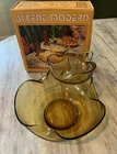 Vtg Anchor Hocking Chip and Dip Set  Accent Modern Amber Honey Gold 3 Piece NOB