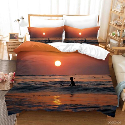3D Surfer Sea Sunset Landscape Quilt Cover Set Bedding Sets Pillowcases Queen