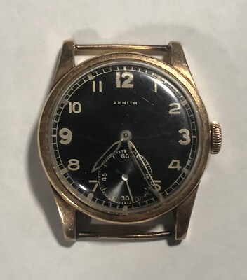 1940s-60s Men's Zenith 14K Gold Dress Watch w/ Black Dial - No Band (33.2g) READ