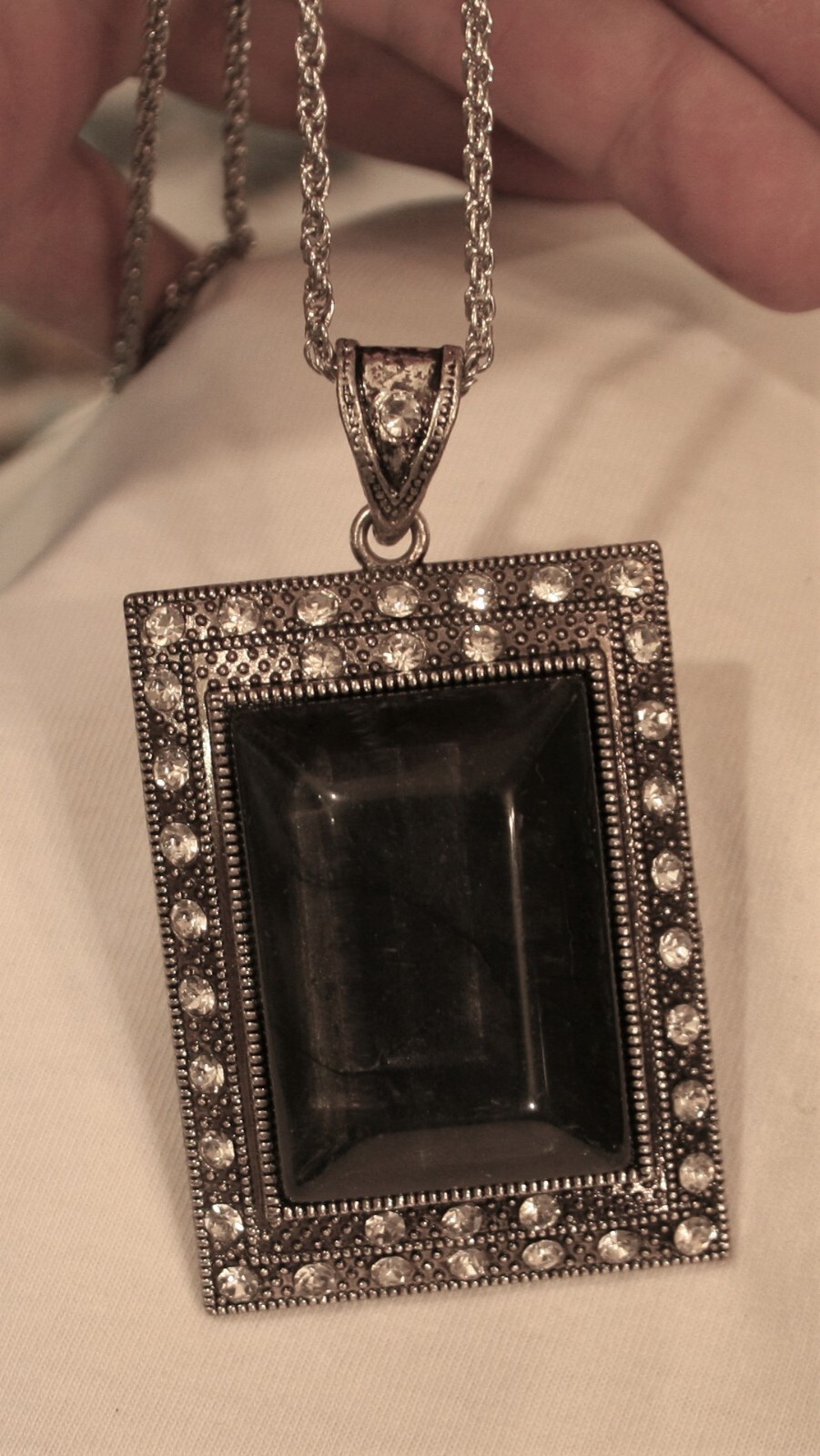 Large Heavy Beveled Rectangular Navy Blue Rhinest… - image 1