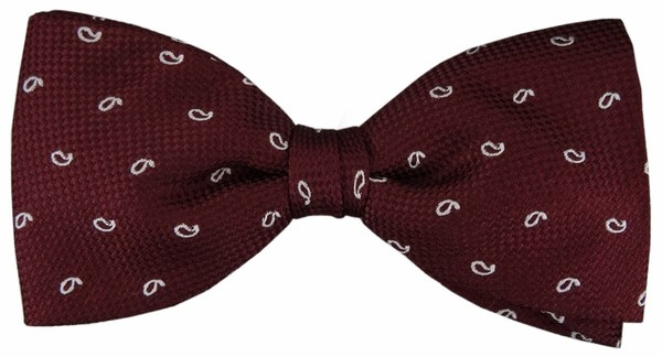 Tigertie Seidenfliege In Bordeaux Silber Paisley Gemustert - Fliege 100% Seide-image