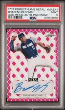 2022 LEAF METAL PERFECT GAME CLASSIC AUTOGRAPHS BRADEN HOLCOMB PINK #/15 PSA 9