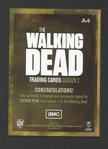A4 THE WALKING DEAD SEASON 2 AUTOGRAPH CARD STEVEN YEUN GLENN RHEE ZOMBIE HORROR - Picture 2 of 2