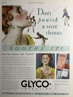 1931 Glyco Thymoline Gargle Kress & Owen Co NY Sore Throat Vintage Print Ad