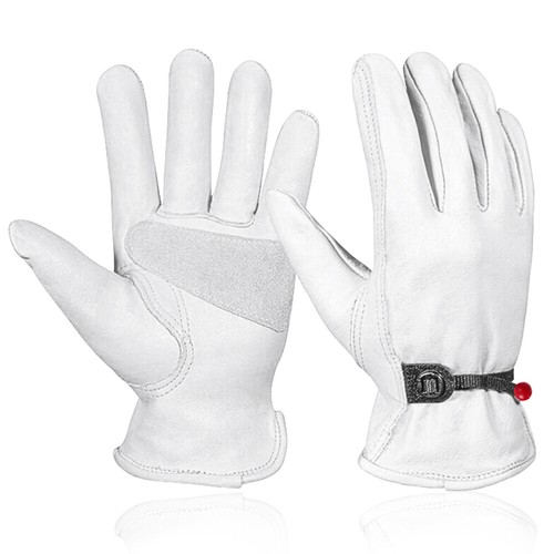 Genuine Cowhide Leather Work Gloves Adjustable With Wrist Closure For Men Women - Afbeelding 9 van 11