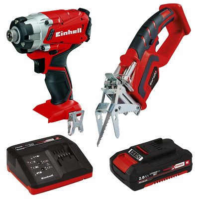 Einhell 18v 2.0 Ah Li-Ion Power X-Change Impact Driver pruning  Saw BUNDLE