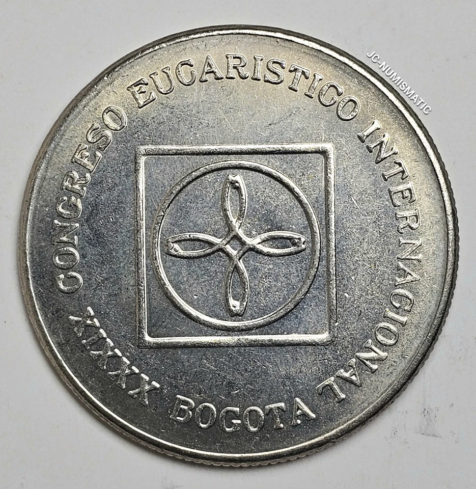 1968- Moneda de 5 Pesos Colombia - Congreso Eucarístico - Cu-Ni - KM#230 - ¡¡HERMOSA!!! Foto 2 de 3