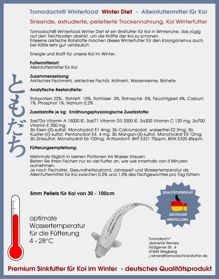 Winterfutter Koi Sinkfutter hochverdauliches Koifutter Winter Diet 5mm 5kg Eimer - Bild 4 von 4