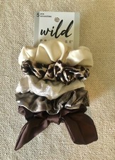 5 pc Wild Primrose Scrunchies Scunci Hair Ties Cheetah Print Brown Tan Neutrals