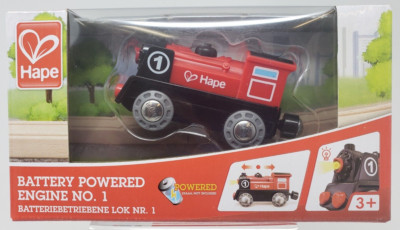 Hape Wooden Railway Battery Powered Train Forward & Reverse with Light 4'' New