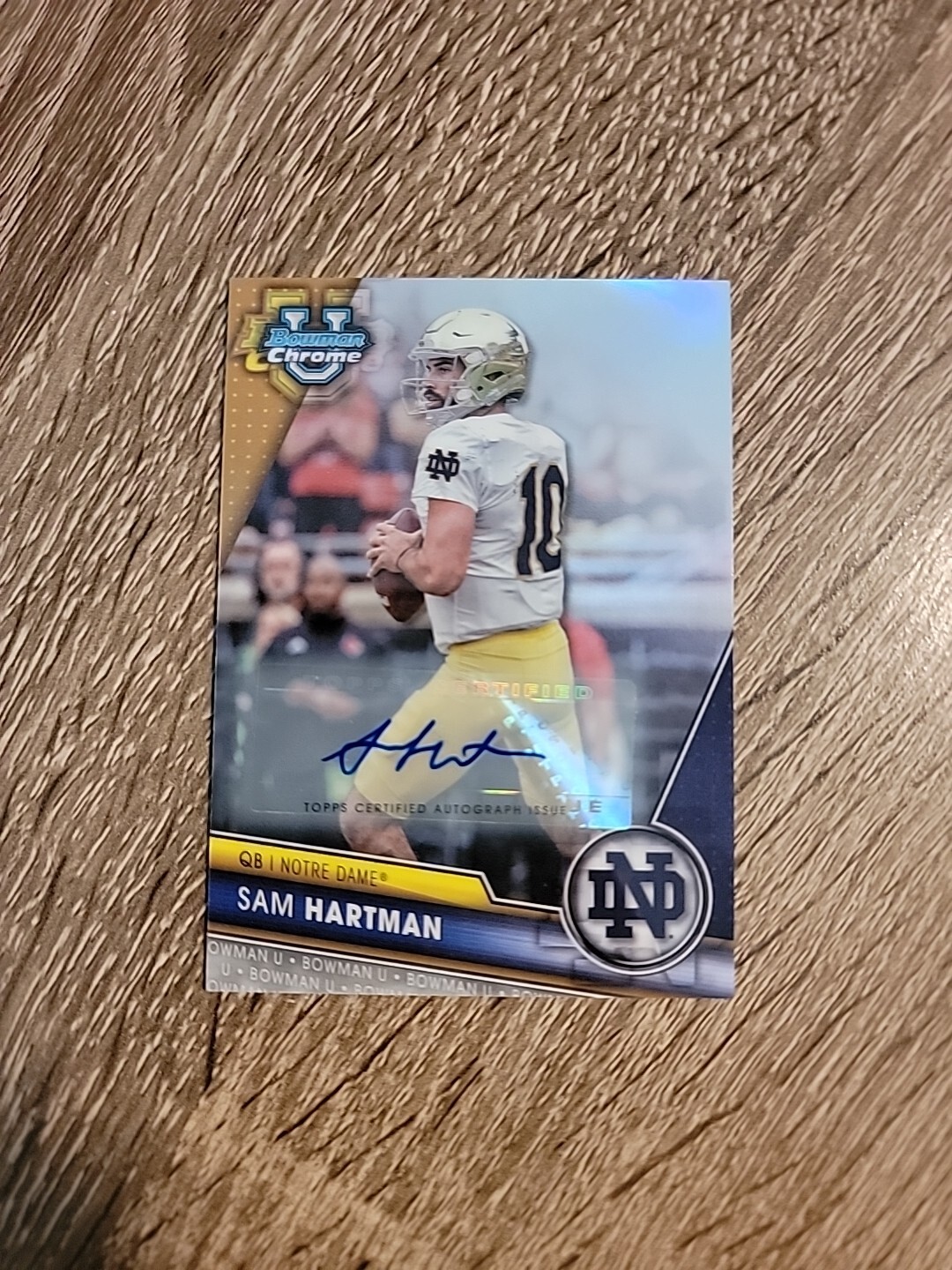 2023 Bowman Chrome University Sam Hartman Refractor Auto 398/499 Notre Dame #165