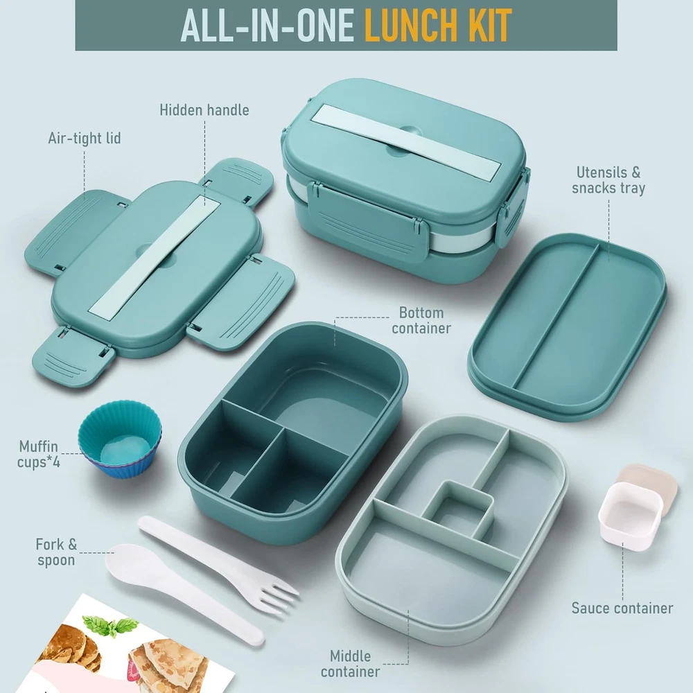 Bento Box Adult Lunch Box, Stackable Lunch Container for Adults Men Women Kids,