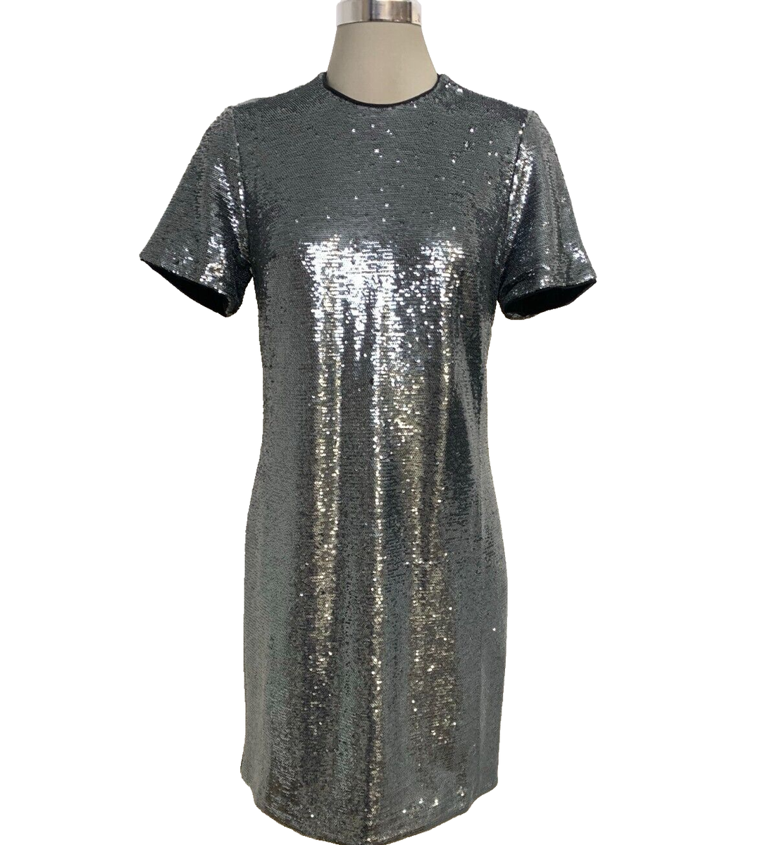 short grey sparkly dress A line One Shoulder Short Prom Dress. Gray Graduation Homecoming Dress main image 1