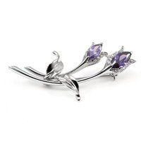 Glamorousky Elegant Flower Brooch With Silver And Purple Austrian Element Crysta Glamorousky Elegant Flower Brooch With Silver And Purple Austrian Element Crysta