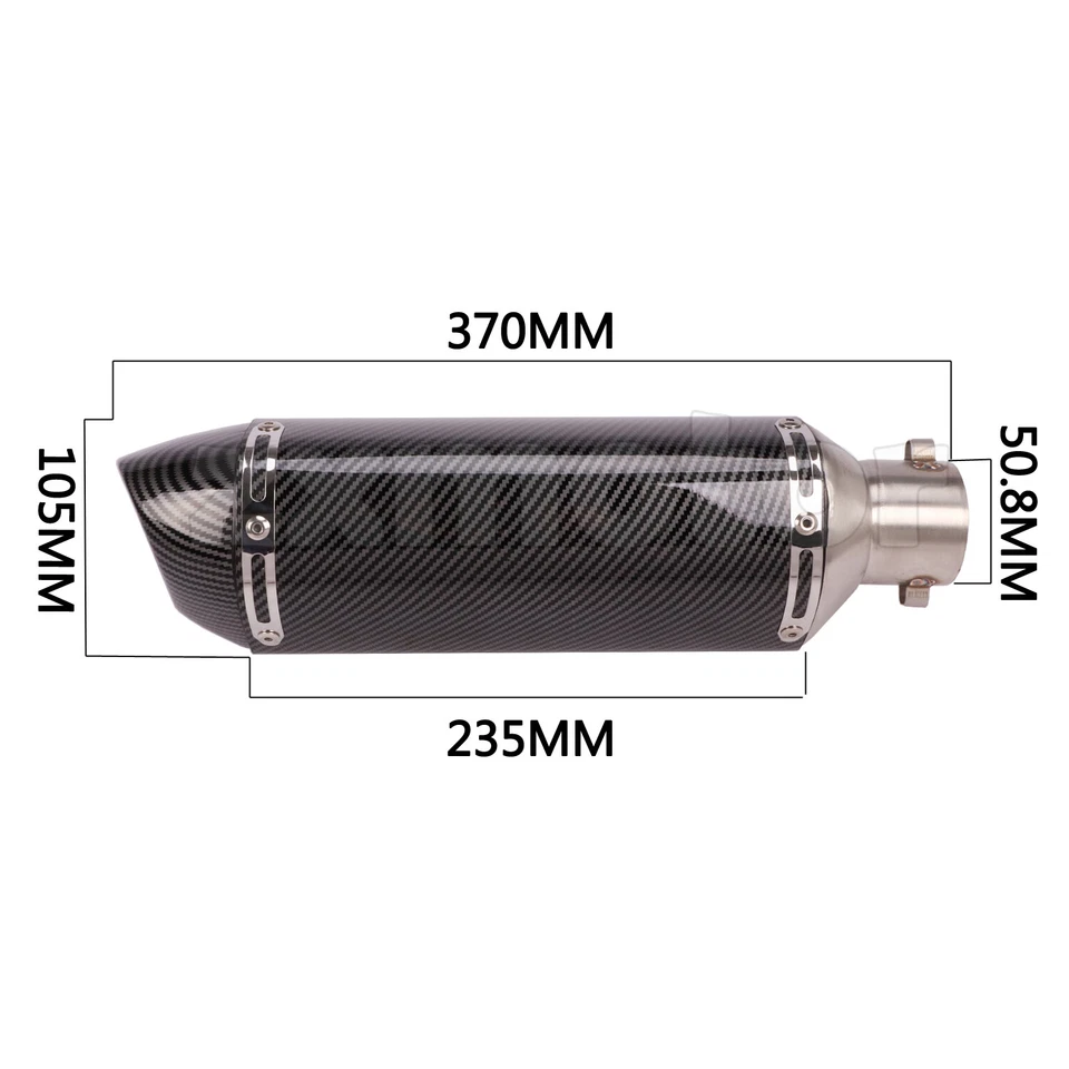 Universal Motorcycle Exhaust Muffler Pipe Carbon Look Tips Scooter 370mm 14.6" - Image 2 of 4