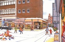Kardomah Coffee Shop Swansea in the snow - Christmas Card - Tony Paultyn