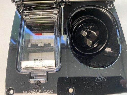 CMS 15AMP SINGLE 15A AUTOSWITCH INLET BLACK WITH RCD SWITCH -IP44. JILCBBLK - Picture 3 of 5