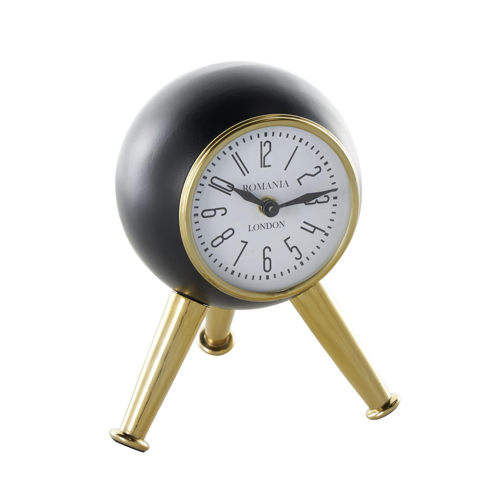 Metal Orb Tabletop Clock with White Clockface and Gold Tripod Legs 7" x 6" x ...