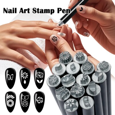 Nail Art Stempel Stift Set Maniküre Malen Zeichnen Vorlagen Punkte Werkzeuge