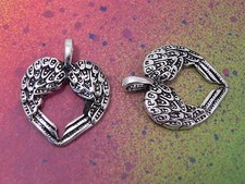 20 Angel Wings Heart Shape Double Connector Feather Wing Charm Silver Charms