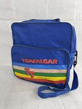 Trafalgar 1980s Vintage Tote Crossbody Shoulder Bag Blue Rainbow Travel Carry On