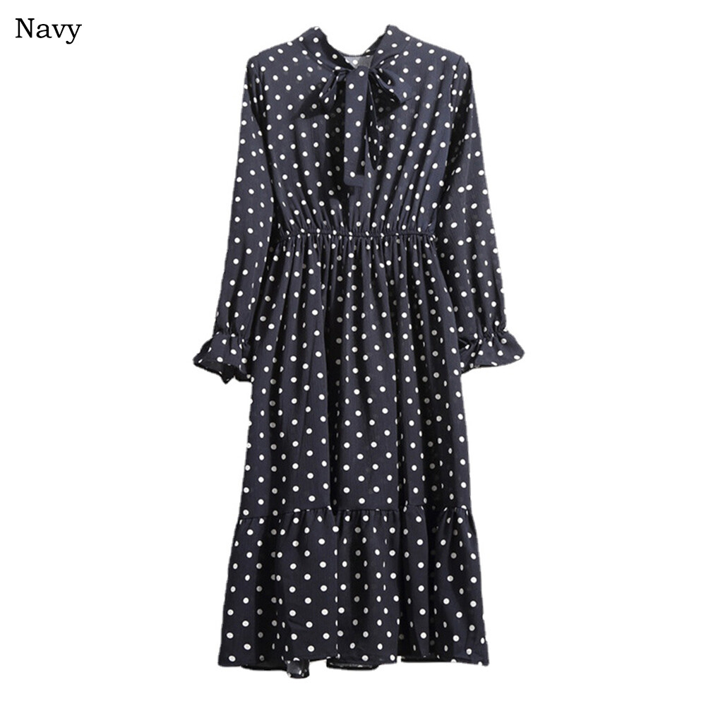 Lady Chiffon Midi Dress Bell Cuffs Long Sleeves Tunic Knot Collared Boho  Summer | eBay