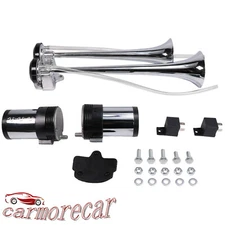 Dual Trumpet Loud Train Air Horn System Kit For Car/Truck/Boat 12V Chrome Color