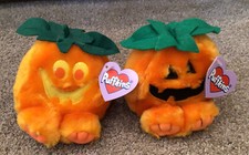 2 Swibco - Puffkins - Jack-O-Lantern Pumpkin Plushes