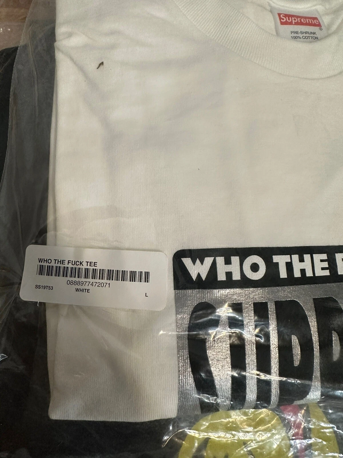 Tee shirt noir argent Supreme Who The F**k taille Grand L SS19 Bogo