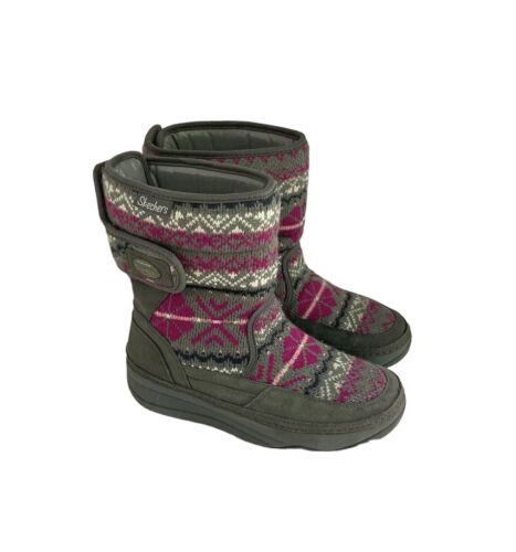 Skechers Women’s Tone Ups Knit Winter Boots Faux Fur Lined Gray Purple Size 7 - Picture 1 of 12