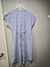 ZARA Women’s Blue White Striped Shirt Dress Collared Short Sleeve,size S/M Knee