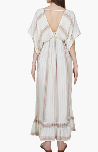America & Beyond Aurora Rose Maxi Rainbow Stripe Dress Women’s L Large