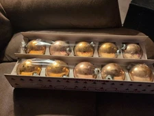  Vintage Shiny Brite 10 Count Gold Colored Glass Ornaments Free Ship