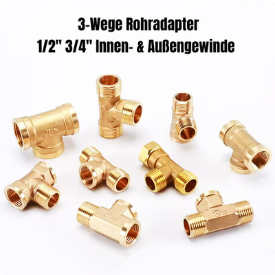 Messing T-Stück / Y-Verteiler, 1/2'' 3/4'' Innen-Außengewinde, 3-Wege Rohradapter