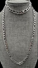 2 pc Titanium Steel Figaro Necklace and Bracelet