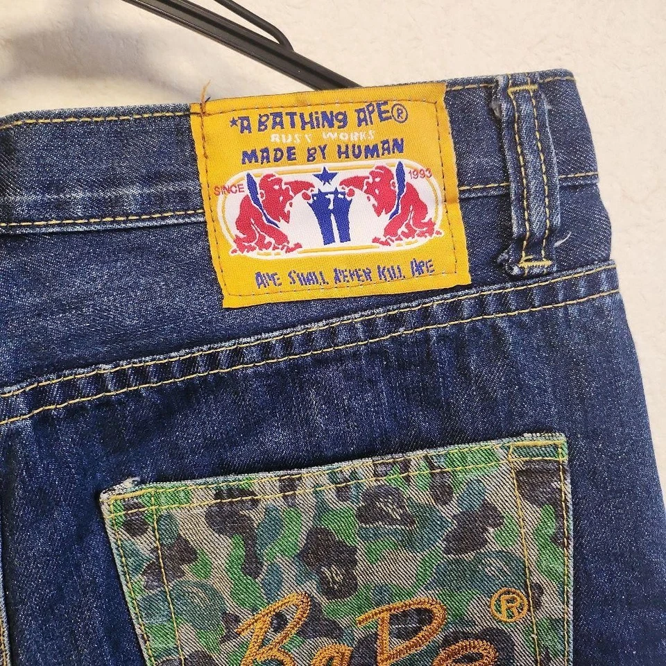 USED A BATHING APE DENIM SHORTS GOOD - Image 4 of 4