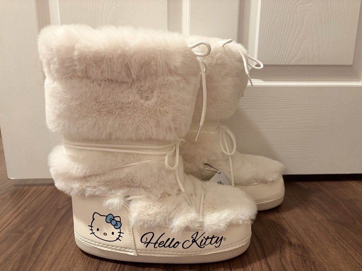 Forever 21 Hello Kitty Faux Fur Boots Size 7 Blue Bow NEW | eBay