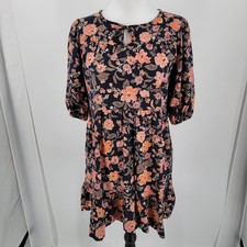 Old Navy Dress Juniors XL Black Floral Puff Sleeve Tiered Boho Mini 14-16