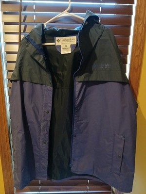Vtg Columbia Ibex Purple & Navy PVC HoodedRain Jacket Womens With Pants Size Xl