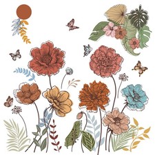 Large Boho Flower Wall Decals Floral Leaves Grass Butterfly Wall Stickers Rem...